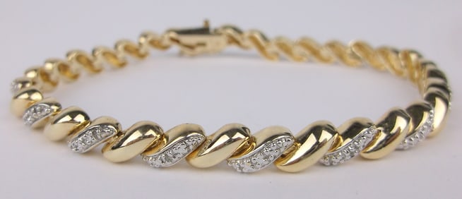 Mint Vint Thick Gold Over Sterling Diamond Tennis Bracelet 7.5"