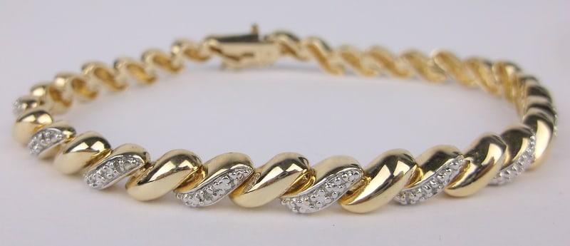 Mint Vint Thick Gold Over Sterling Diamond Tennis Bracelet 7.5": Guaranteed Solid 925 Sterling Silver, in Excellent Condition