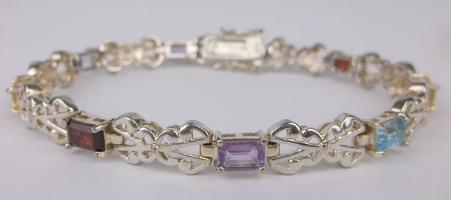 Mint Vint Thick Sterling Silver Gemstone Tennis Bracelet 7.5" Designer