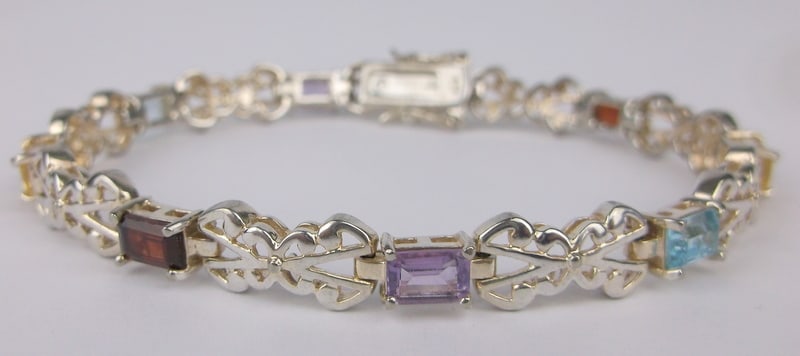 Mint Vint Thick Sterling Silver Gemstone Tennis Bracelet 7.5" Designer (1 of 3)