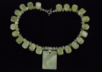 Mint Big Designer Sterling Silver Prehnite Necklace 16"