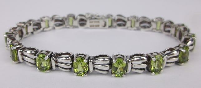 Mint Thick Heavy Sterling Silver 7.5cttw Peridot Tennis Bracelet 7.25"