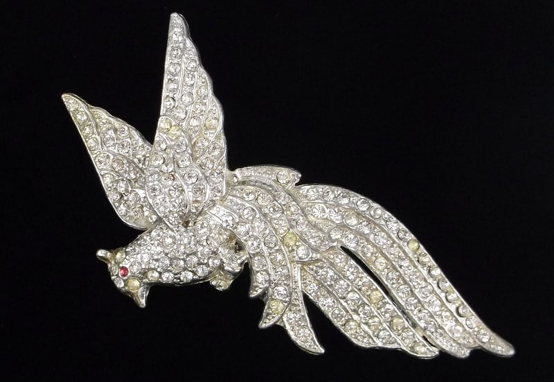 Stunning Big 1930s Art Deco Rhinestone Bird of Paradise Brooch: excellent condition