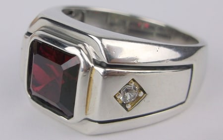 Big Mint Thick Heavy Sterling Silver 4ct Ruby Topaz Mens Ring 10