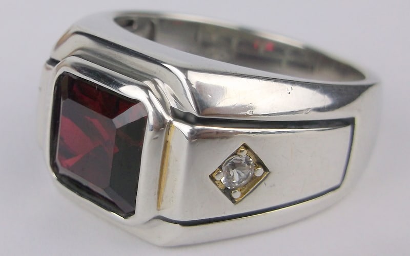 Big Mint Thick Heavy Sterling Silver 4ct Ruby Topaz Mens Ring 10 (1 of 4)
