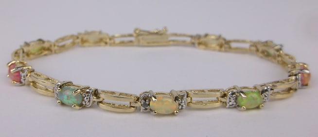 Mint Vint Designer Gold Over Sterling Opal Tennis Bracelet 7.5"
