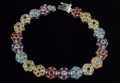 Mint Heavy Sterling Silver Gemstone Tennis Bracelet 7.25" Designer