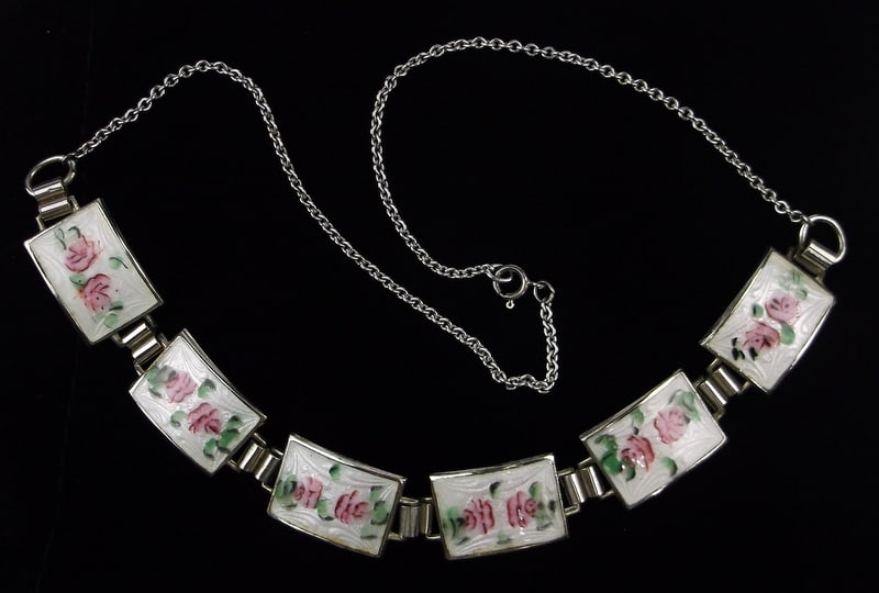Mint Thick Heavy 1930s Sterling Silver Guilloche Rose Necklace 16": Guaranteed Solid 925 Sterling Silver, in Excellent Condition