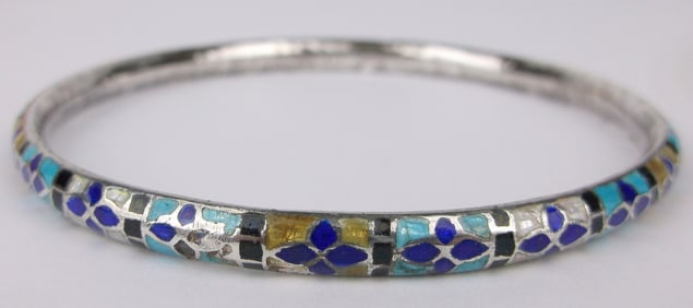 Mint Vint Thick Sterling Silver Guilloche Bangle Bracelet 8.25"