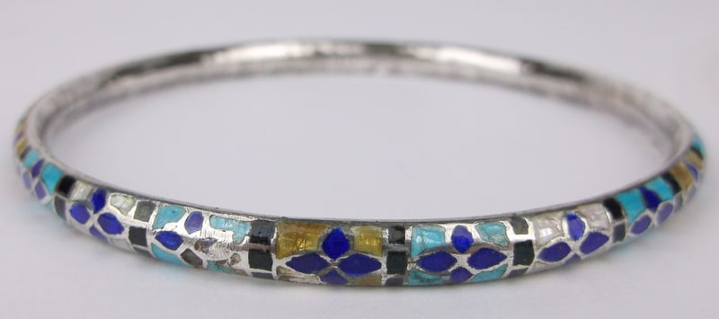 Mint Vint Thick Sterling Silver Guilloche Bangle Bracelet 8.25" (1 of 3)