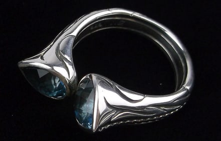 New Scott Kay Sterling Silver Bali Swiss Blue Topaz Ring 7