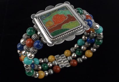 Mint Carolyn Pollack Sterling Turquoise Mosaic Gem Bracelet 6-8"