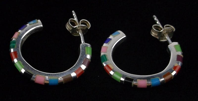 Mint Vint Taxco Sterling Silver Turquoise Lapis Gaspeite Earrings: Guaranteed Solid 925 Sterling Silver, in Excellent Condition