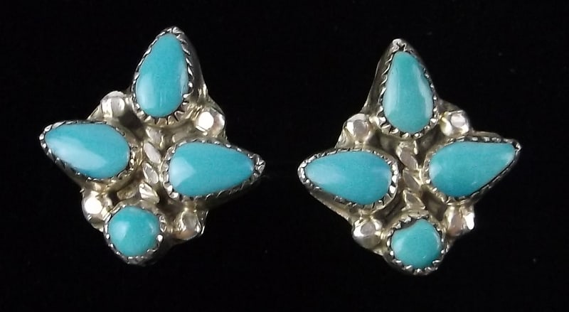 New Zuni Amy Locaspino Sterling Silver Turquoise Earrings (1 of 2)