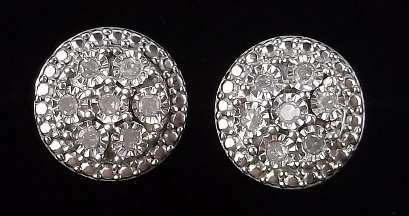 Mint Vintage Designer Sterling Silver Diamond Earrings (1 of 2)