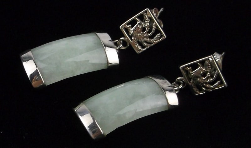 Mint Vint Designer Sterling Silver Jade Bird Drop Earrings: Guaranteed Solid 925 Sterling Silver, in Excellent Condition