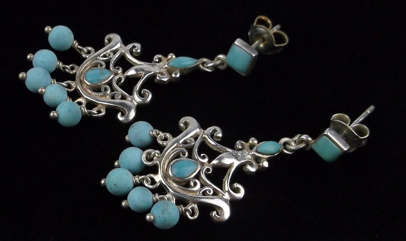 Mint Vintage Sterling Silver Turquoise Drop Sway Earrings (1 of 2)