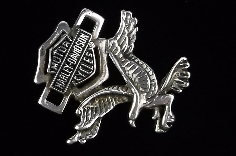 Mint Vint Thick Sterling Silver Harley Davidson Eagle Pendant: Guaranteed Solid 925 Sterling Silver, in Excellent Condition