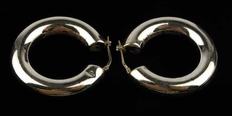Big Vint Italian 14k Over Sterling Silver Hoop Earrings (1 of 2)