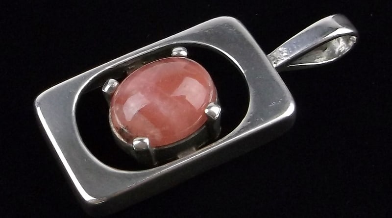 Mint Vint Thick Taxco Sterling Silver Rhodochrosite Pendant (1 of 2)