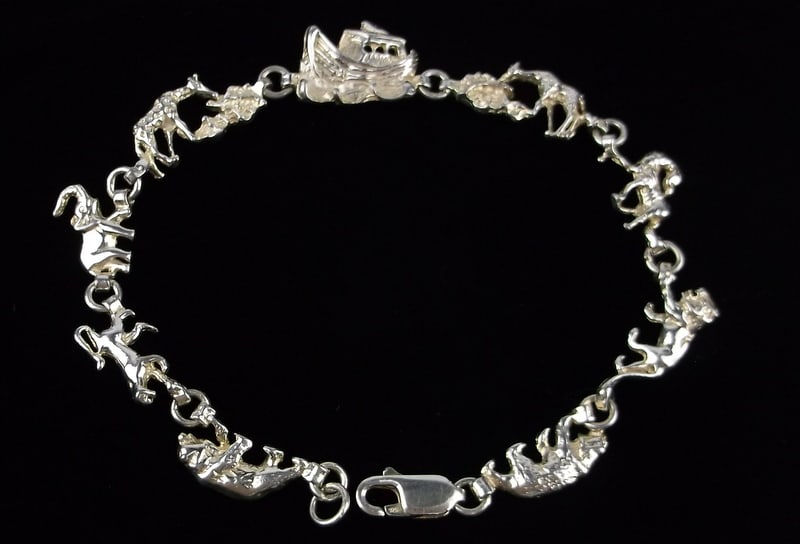 Mint Vint Sterling Silver Noahs Ark Animal Bracelet 7.25" (1 of 2)