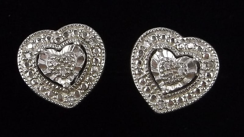 Mint Thick Vint Designer Sterling Silver Diamond Heart Earrings (1 of 2)