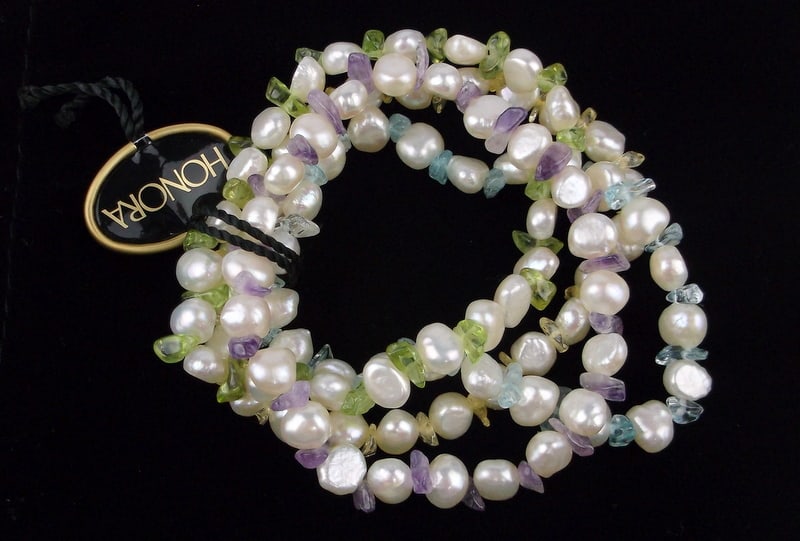 New Boxed Honora 4 Pearl Bracelet Set Aquamarine Ameth Peridot: new condition