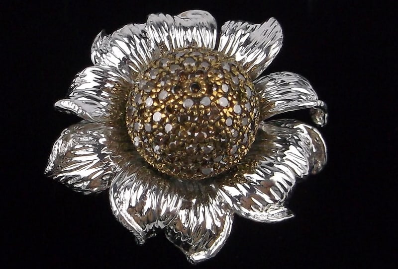 New Thick Designer Sterling Chocolate Diamond Sunflower Ring 6 (1 of 3)
