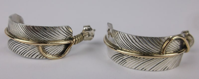 Mint Navajo Chris Charley Sterling 12k Gold Feather Earrings (1 of 3)