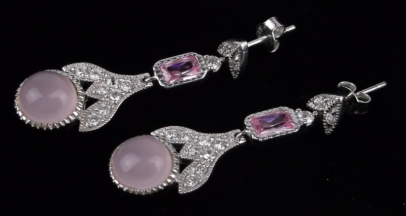 New Big Thick Designer Sterling Silver Rose Quartz Earrings (1 of 2)