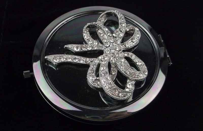New Boxed Monet Rhinestone Mirrored Compact: new condition