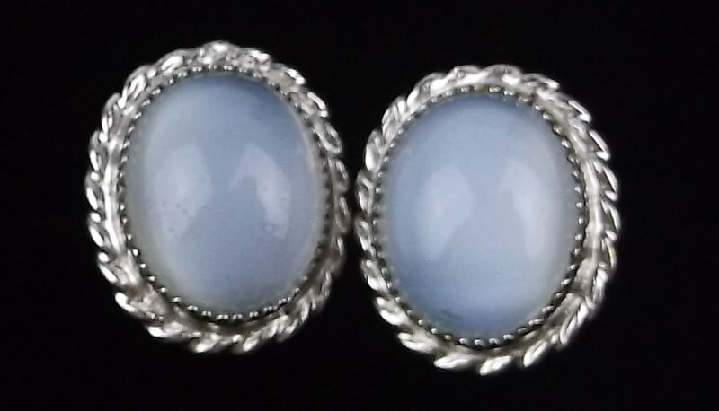 Mint Vint 1960s Sterling Silver Blue Calcite Earrings (1 of 2)