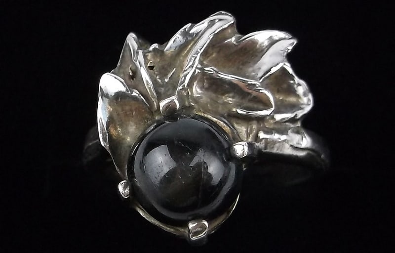 Mint Vint Thick 1970s Sterling Silver Black Obsidian Ring 6 (1 of 2)