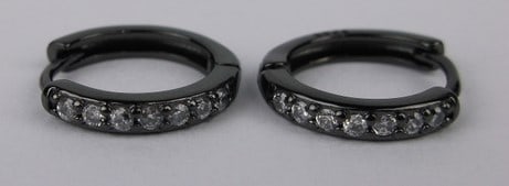 New Sterling Silver Black Carbon Style Hoop Earrings Small (1 of 2)