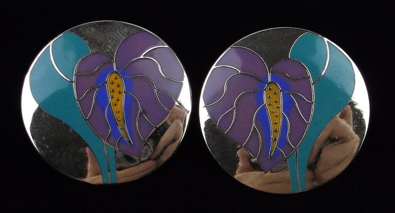 Stunning Vintage Laurel Burch Antherium Flower Earrings Enameled (1 of 2)