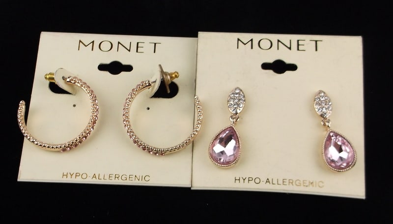 2 New Monet Pink Rhinestone Earrings Sets Lot: new condition
