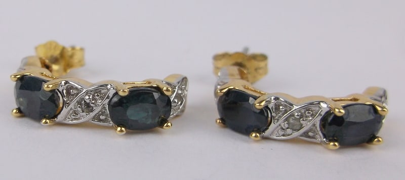 Mint Vint Thick Designer 14k Over Sterling Diamond Sapphire Earrings (1 of 2)