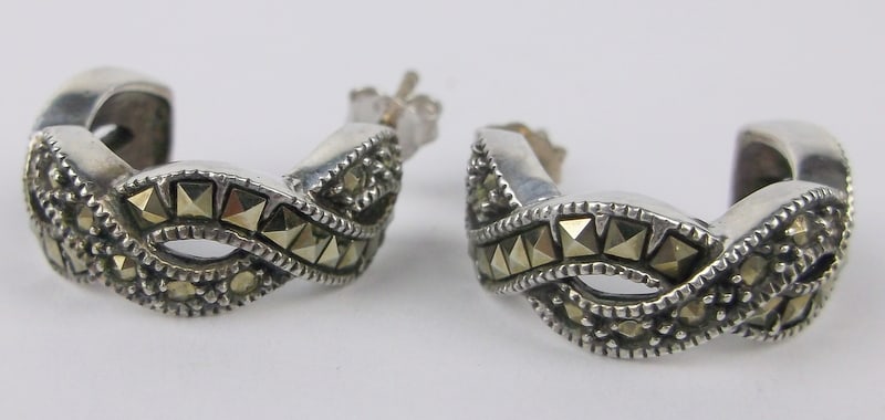 Mint Thick Vint Judith Jack Sterling Silver Marcasite Earrings (1 of 3)