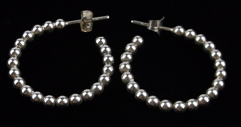 Solid Mint Vintage Taxco Sterling Silver Ball Hoop Earrings (1 of 2)