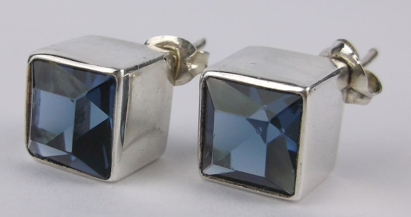 Big Mint Vintage Sterling Silver Blue Stone Box Earrings (1 of 2)