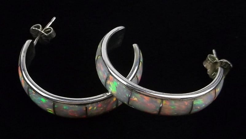 Mint Big Navajo Leonard Marian Nez Sterling Silver Opal Earrings (1 of 2)