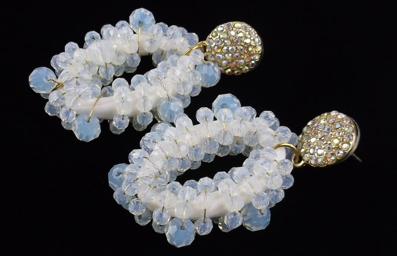 Mint Big Crystal and Rhinestone Drop Earrings (1 of 2)