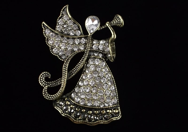 New Boxed Monet Rhinestone Christmas Angel Brooch (1 of 2)