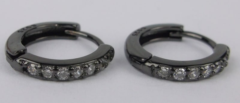 New Sterling Silver Carbon Style Hoop Earrings Small (1 of 2)