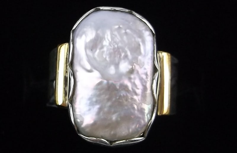 Mint Vint Big India Sterling Silver Pearl Mother of Pearl Ring 8 (1 of 2)