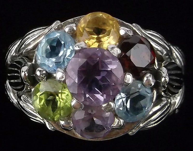 Mint Vint Thick Sterling Silver Topaz Amethyst Gem Ring 6 (1 of 3)