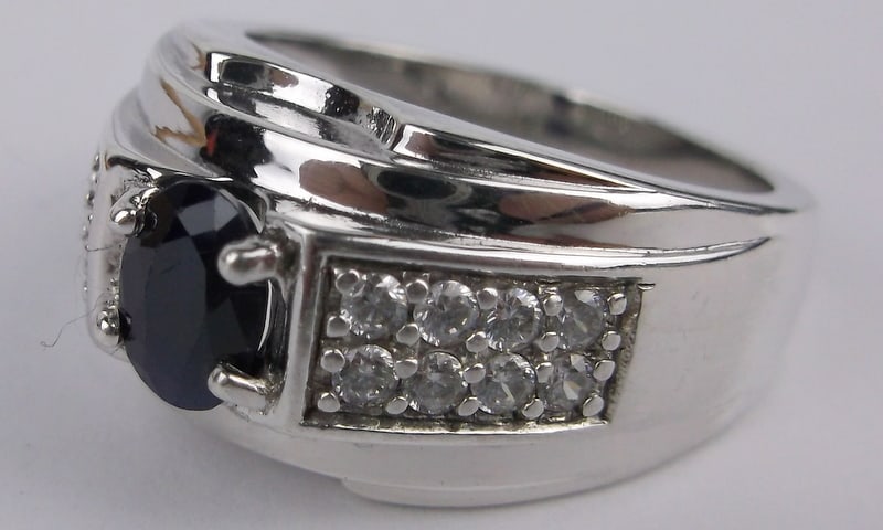 Mint Vint Thick Heavy Sterling Silver Sapphire Mens Ring 9 (1 of 4)