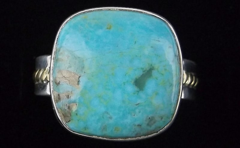 Mint Big Vint Thick India Sterling Silver Turquoise Ring 7.25 (1 of 2)