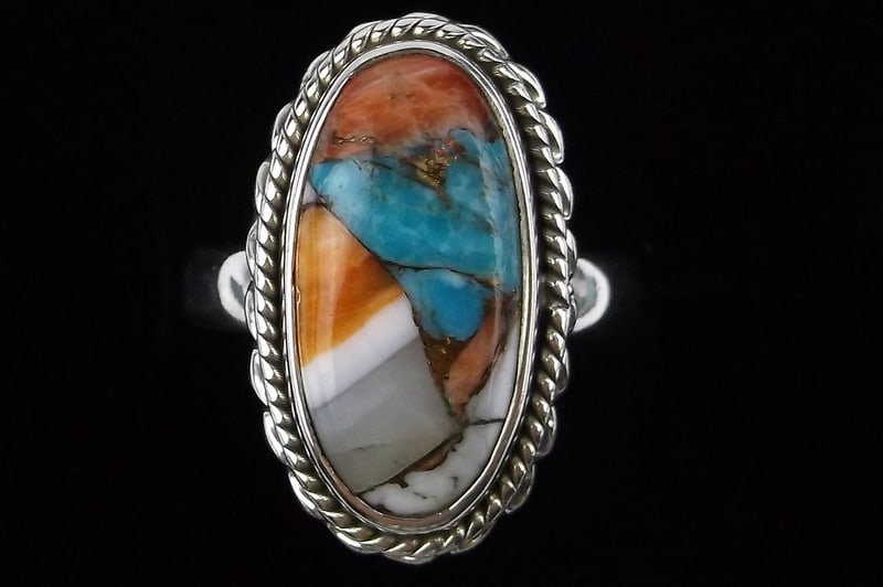 Mint Big Thick Sterling Silver Turquoise Orange Spiny Oyster Ring 7.5 (1 of 2)