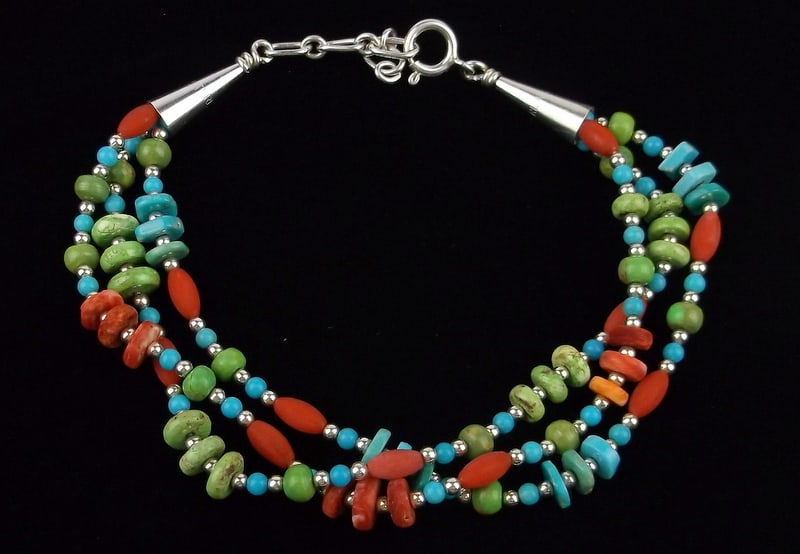 Mint Navajo Sterling Silver Turquoise Coral Gaspeite Bracelet 8" (1 of 2)